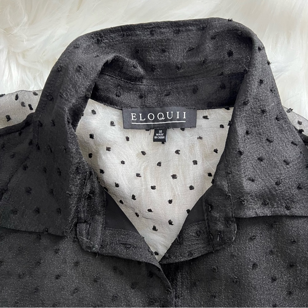 Eloquii Swiss Dot Puff Sleeve Black Button Down Blouse - Size 16 - NWT - Picture 4 of 11